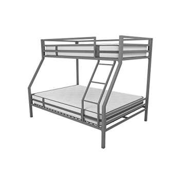 Novogratz Maxwell Metal Bunk Bed Frame for Kids and Teens, with Angled Ladder, High Guardrail and Metal Slats, No Boxspring Required, Underbed Storage Space, Twin-Over-Full, Gray