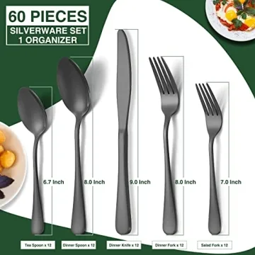 60-Piece AIVIKI Black Silverware Set for 12