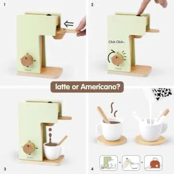 Pillowhale Kids Coffee Maker Playset,Wooden Toy Toaster,Toy Mixer,3-in-1 Kids Kitchen Playset,Pretend Play Kitchen Accessories,Wooden Kitchen Sets for Kids Toddlers Boys Girls Ages 3+