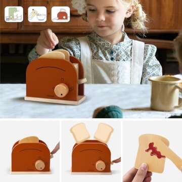 Pillowhale Kids Coffee Maker Playset,Wooden Toy Toaster,Toy Mixer,3-in-1 Kids Kitchen Playset,Pretend Play Kitchen Accessories,Wooden Kitchen Sets for Kids Toddlers Boys Girls Ages 3+