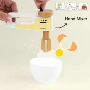 Pillowhale Kids Coffee Maker Playset,Wooden Toy Toaster,Toy Mixer,3-in-1 Kids Kitchen Playset,Pretend Play Kitchen Accessories,Wooden Kitchen Sets for Kids Toddlers Boys Girls Ages 3+