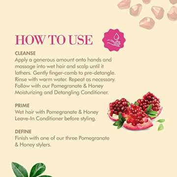Mielle Organics Pomegranate & Honey Moisturizing and Detangling Shampoo, Hydrating Curl Cleanser For Dry, Damaged Type 4 Hair, Repair, Restore, and Prevent Frizz, 12-Fluid Ounces