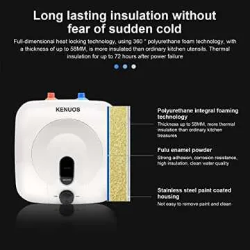 KENUOS Mini Tank Instant Hot Water Heater Plug in 110V 2.5 Gallon Under Sink Water Heater White Small Water Heater On Dermand,1500W Kitchen Rv Under Counter Water Heater with Safety Valve
