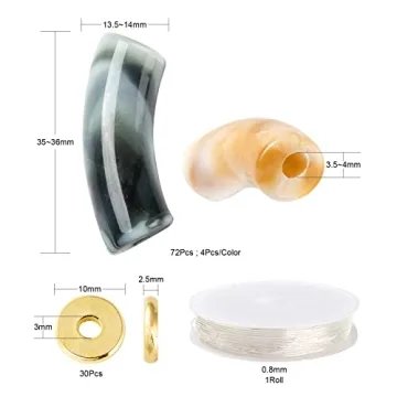 FASHEWELRY 72Pcs Acrylic Bamboo Tube Bangles Bracelet Colorful Chunky Stacking Curved Tube Beads with Disc Spacer Beads Elastic Crystal Thread for DIY Jewelry Making