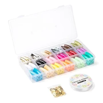 FASHEWELRY 72Pcs Acrylic Bamboo Tube Bangles Bracelet Colorful Chunky Stacking Curved Tube Beads with Disc Spacer Beads Elastic Crystal Thread for DIY Jewelry Making