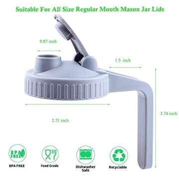 Mason Jar Pour Spout Lid Regular Mouth With Handle, Airtight & Leak-Proof Flip Cap Lid, Easy open & pour, Turns Your Mason Jar Into Pitcher for cold brew coffee, iced tea, milk (Jar Not Included)