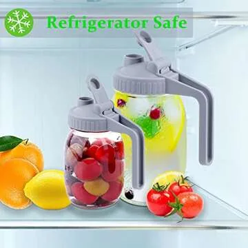 Mason Jar Pour Spout Lid Regular Mouth With Handle, Airtight & Leak-Proof Flip Cap Lid, Easy open & pour, Turns Your Mason Jar Into Pitcher for cold brew coffee, iced tea, milk (Jar Not Included)