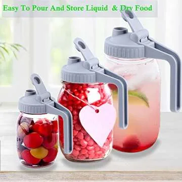 Mason Jar Pour Spout Lid Regular Mouth With Handle, Airtight & Leak-Proof Flip Cap Lid, Easy open & pour, Turns Your Mason Jar Into Pitcher for cold brew coffee, iced tea, milk (Jar Not Included)