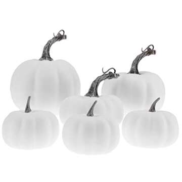 Gresorth 6pcs Fake White Pumpkins Fall Autumn Halloween Christmas Decoration Artificial Paintable DIY Pumpkin for Thanksgiving Wedding Outdoor Display