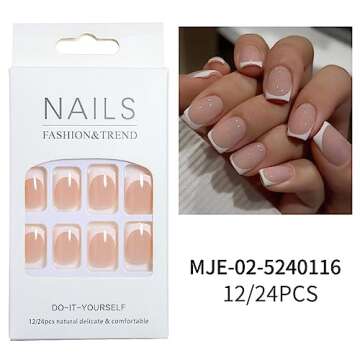 LPOODDNU Short Square Press on Nails French Tip Fake Nails Full Cover White False Nail Tips Exquisit...