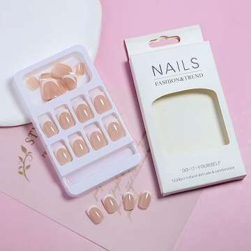 LPOODDNU Short Square Press on Nails French Tip Fake Nails Full Cover White False Nail Tips Exquisite Design Acrylic Glue on Nails Stick on Nails Short Artificial Nails for Women Manicure 24Pcs