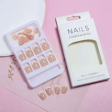 LPOODDNU Short Square Press on Nails French Tip Fake Nails Full Cover White False Nail Tips Exquisite Design Acrylic Glue on Nails Stick on Nails Short Artificial Nails for Women Manicure 24Pcs