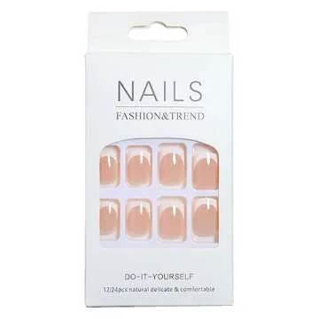 LPOODDNU Short Square Press on Nails French Tip Fake Nails Full Cover White False Nail Tips Exquisite Design Acrylic Glue on Nails Stick on Nails Short Artificial Nails for Women Manicure 24Pcs