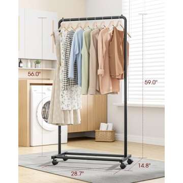 Sakugi Clothes Rack - Clothing Rack with Wheels, Multi-Functional Clothing Racks for Hanging Clothes...