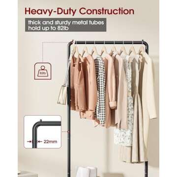 Sakugi Clothes Rack - Clothing Rack with Wheels, Multi-Functional Clothing Racks for Hanging Clothes and Shoes, Large Capacity Garment Rack for Bedroom, Living Room and Office, Black, Medium