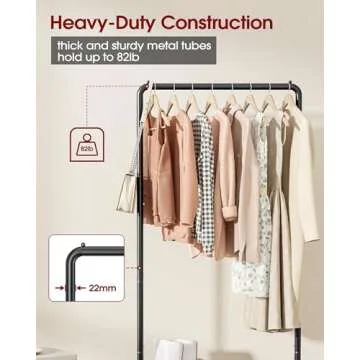 Sakugi Clothes Rack - Clothing Rack with Wheels, Multi-Functional Clothing Racks for Hanging Clothes and Shoes, Large Capacity Garment Rack for Bedroom, Living Room and Office, Black, Medium