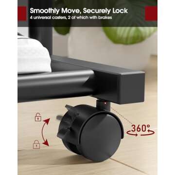 Sakugi Clothes Rack - Clothing Rack with Wheels, Multi-Functional Clothing Racks for Hanging Clothes and Shoes, Large Capacity Garment Rack for Bedroom, Living Room and Office, Black, Medium