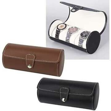 AENY Vintage Leather 3 Slots Watch Roll Travel Case