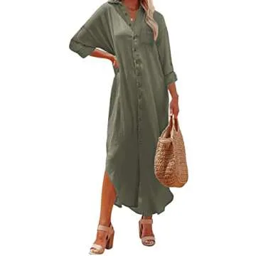 Kuraki Women's Lightweight Casual Loose Maxi Dress with Pockets in Dark Green