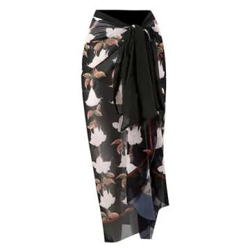 IDOPIP Women's One Piece Swimsuit with Cover up Beach Skirt Retro Floral Printed Swimsuit Bathing Su...