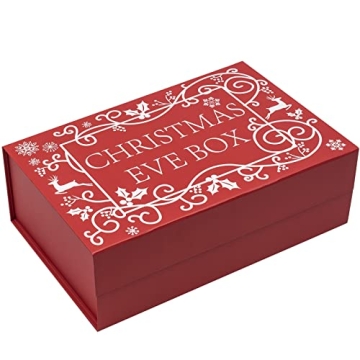 WRAPAHOLIC 1 Pcs Christmas Gift Box with Lid - 13.3 x 9 x 4 Inches Red and White Christmas Eve Box L...
