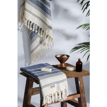 DEMMEX Certified Organic Turkish Cotton Soft Bath Towel - Luxury Oversized Peshtemal for Bathroom, B...