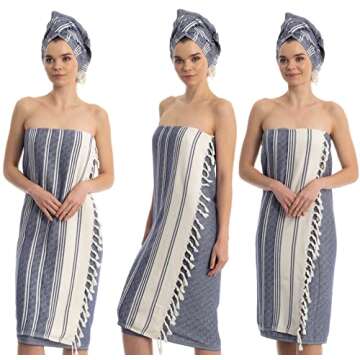 DEMMEX Certified Organic Turkish Cotton Soft Bath Towel - Luxury Oversized Peshtemal for Bathroom, Bath Sheet - Lightweight Quick-Drying Beach Towel - Prewashed, Diamond Weave, 71x36'' (Navy)