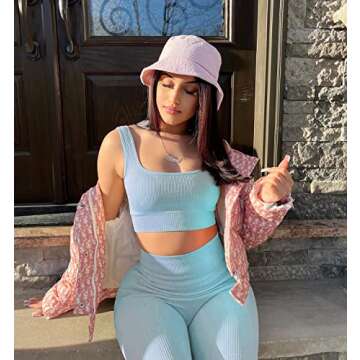 Hotexy Workout Set for Women 2 Pieces Outfits Seamless Yoga Leggings with Sports Bra Tank Top Gym Se...