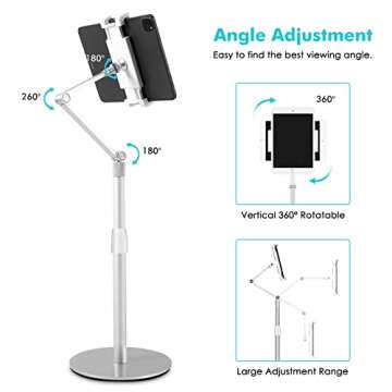Viozon Tablet Phone Overhead Stand, Height & 360 Degree Angle Adjustable, Aluminum Desktop Stand, Compatible with 3.5-11" Cellphone or Tablet Such as iPhone iPad Pro Air Mini, Samsung, Nexus(AP-4PS)