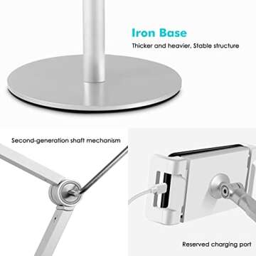 Viozon Tablet Phone Overhead Stand, Height & 360 Degree Angle Adjustable, Aluminum Desktop Stand, Compatible with 3.5-11" Cellphone or Tablet Such as iPhone iPad Pro Air Mini, Samsung, Nexus(AP-4PS)