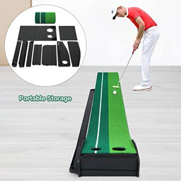 Dollox Putting Green Golf Putting Mat for Indoor, Putting Matt with Auto Ball Return, Mini Golf Set Golf Accessories for Men, Indoors Golf Matt for Home Office, Gifts for Golfer