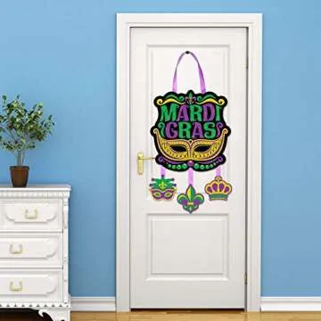 Jetec Mardi Gras Party Sign Carnival Wooden Sign Carnival Glitter Door Sign Decoration for Mardi Gras Party Favors