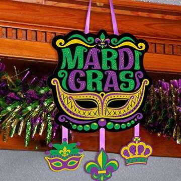 Jetec Mardi Gras Party Sign Carnival Wooden Sign Carnival Glitter Door Sign Decoration for Mardi Gras Party Favors