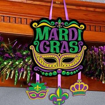 Jetec Mardi Gras Party Sign Carnival Wooden Sign Carnival Glitter Door Sign Decoration for Mardi Gras Party Favors
