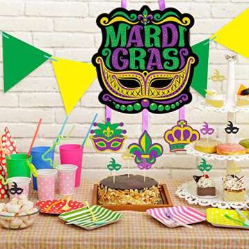 Jetec Mardi Gras Party Sign Carnival Wooden Sign Carnival Glitter Door Sign Decoration for Mardi Gras Party Favors