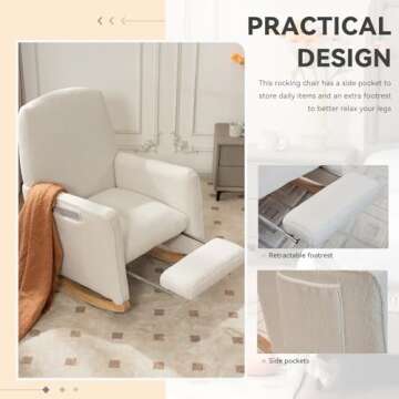 FOXHUNTER Modern Rocking Chair with Adjustable Footrest