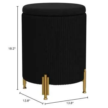 Mxfurhawa Round Ottoman Foot Stool with Storage and Metal Legs for Living Room Bedroom, Velvet Uphol...