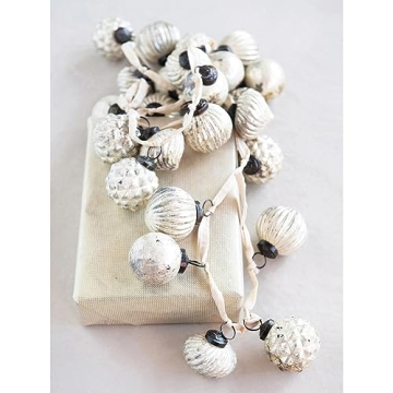 Creative Co-Op Mercury Glass Ornament Garland Elegant Decor
