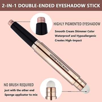 SAUBZEAN Rose Gold Eyeshadow Stick Makeup, Highlighter Matte Cream Eye Shadow Pencil, Waterproof Hypoallergenic Long Lasting Crayon, Glitter Primer Palette Shimmer Eyeliner Pen wiht Soft Brush