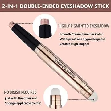 SAUBZEAN Rose Gold Eyeshadow Stick Makeup, Highlighter Matte Cream Eye Shadow Pencil, Waterproof Hypoallergenic Long Lasting Crayon, Glitter Primer Palette Shimmer Eyeliner Pen wiht Soft Brush