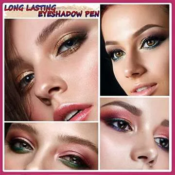 SAUBZEAN Rose Gold Eyeshadow Stick Makeup, Highlighter Matte Cream Eye Shadow Pencil, Waterproof Hypoallergenic Long Lasting Crayon, Glitter Primer Palette Shimmer Eyeliner Pen wiht Soft Brush