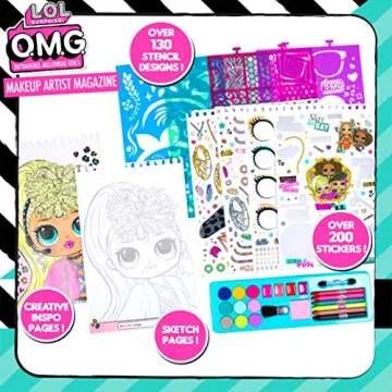 Horizon Group USA LOL OMG Make-Up Artist Magazine DIY Craft Kit, Design with Crayons, Stickers & More.Create Fashionable Looks Using Over 130 Stencil Designs & 200 Stickers