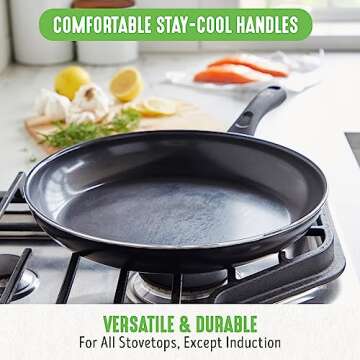 GreenLife Soft Grip 16 Piece Cookware Set, Non-Toxic PFAS-Free Ceramic Nonstick, Frying, Sauce, Saute, Utensils, Glass Lids, Stay-Cool Handles, Wobble Free, Dishwasher & Oven Safe, Black Diamond