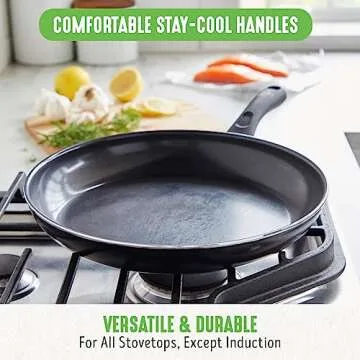 GreenLife Soft Grip 16 Piece Cookware Set, Non-Toxic PFAS-Free Ceramic Nonstick, Frying, Sauce, Saute, Utensils, Glass Lids, Stay-Cool Handles, Wobble Free, Dishwasher & Oven Safe, Black Diamond