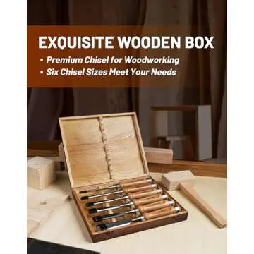 EZARC 6-Piece Wood Chisel Set with Premium Wooden Case