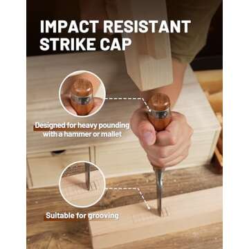 EZARC 6-Piece Wood Chisel Set with Premium Wooden Case