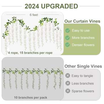 ZINHO 60 Branches Wisteria Hanging Flowers, Artificial White Wisteria Flowers Garland for Wedding Ar...