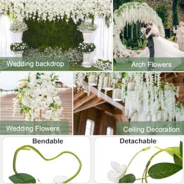 ZINHO 60 Branches Wisteria Hanging Flowers, Artificial White Wisteria Flowers Garland for Wedding Arch Ceremony Party Garden Home Backdrop Decor