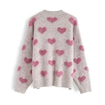CHICWISH Women's Comfy Casual Pink Fuzzy Hearts Knit Sweater Pullover Sweatershirt
