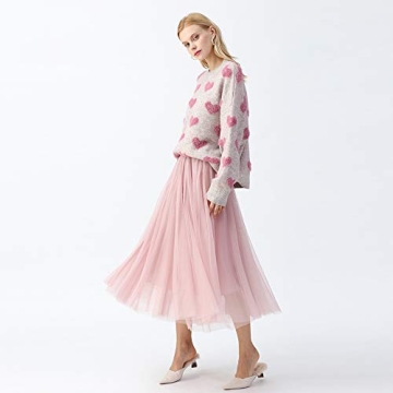 CHICWISH Women's Comfy Casual Pink Fuzzy Hearts Knit Sweater Pullover Sweatershirt